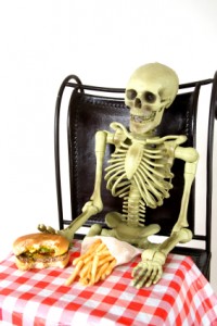 skeleton at table